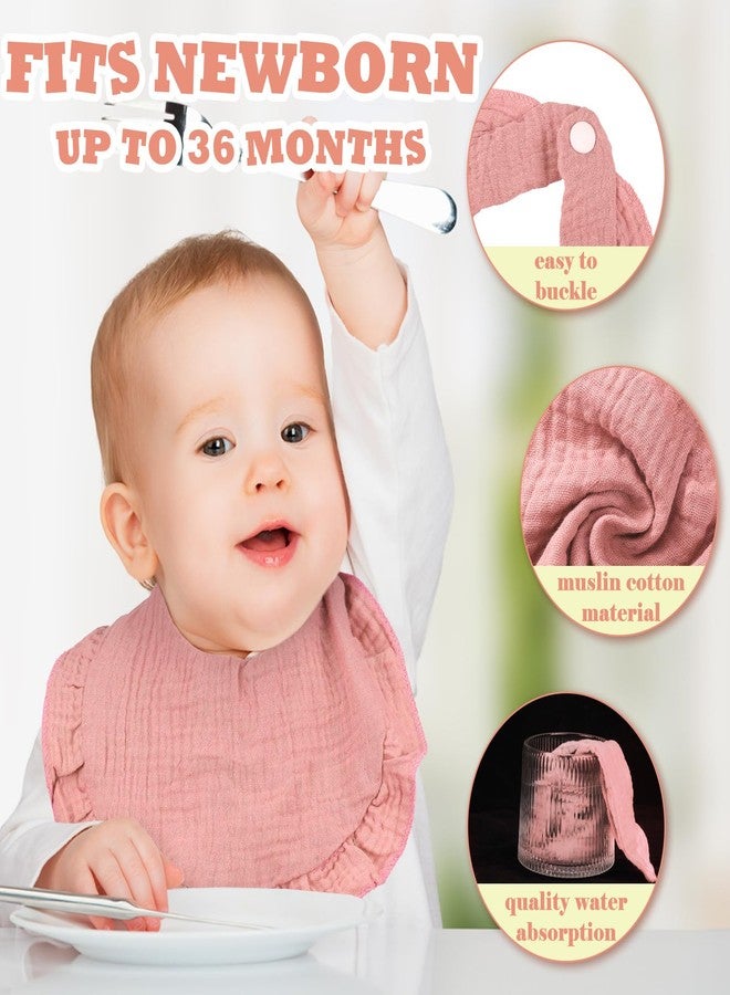 Seematn 10 Pcs Baby Muslin Bibs for Unisex Girls & Boys Drool Bibs Bandana Ruffle Soft Cotton for Newborn Infants Toddlers(Pink, White) - Image 3